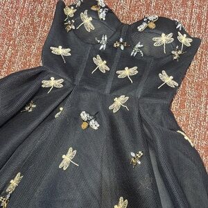 Teuta Matoshi custom Crystal embellished bee black mesh mini dress women’s XS